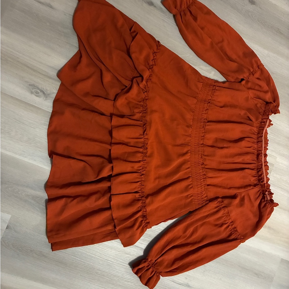 SHEIN Burnt Orange Ruffle Blouse
